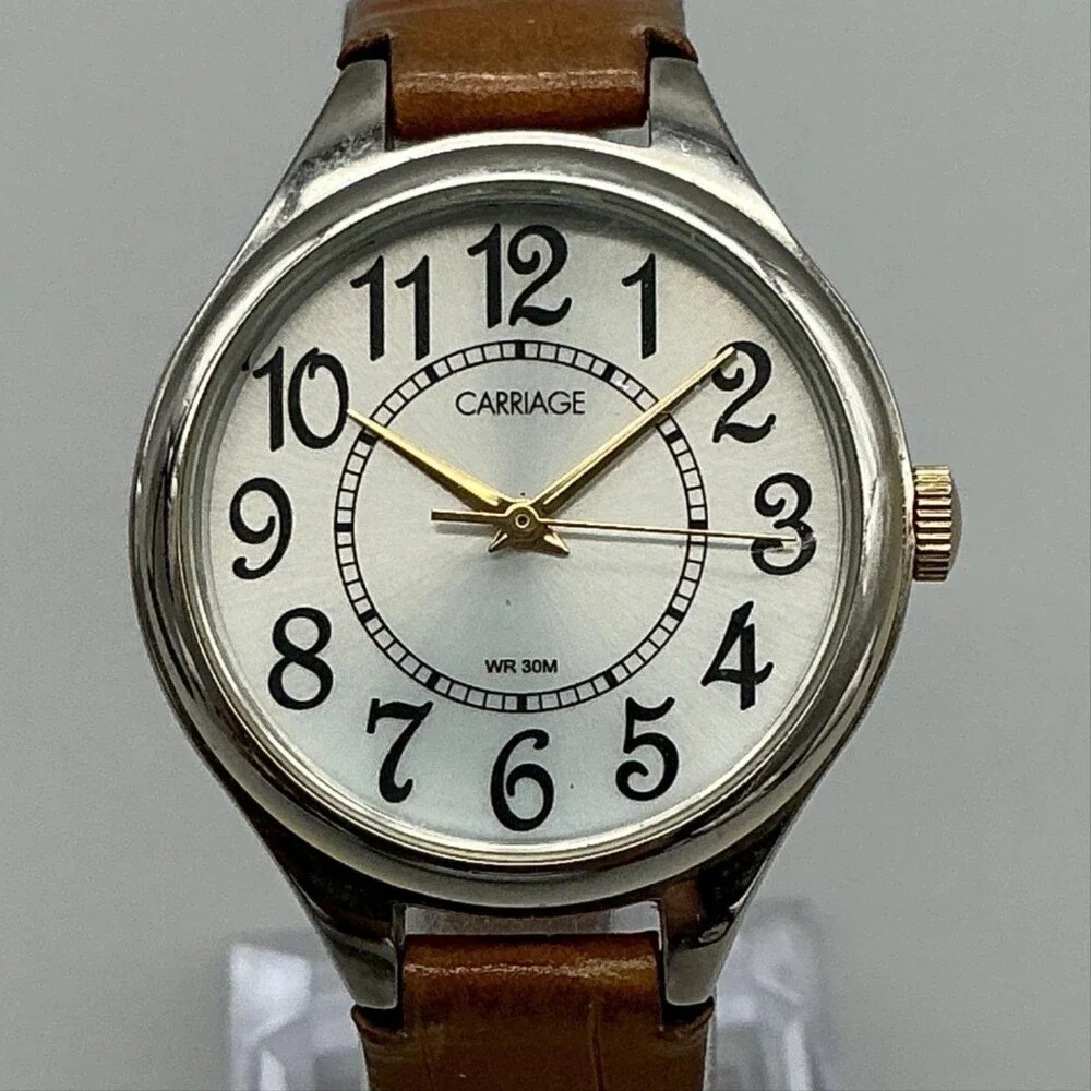Carriage By Timex Womens Watch 30mm White Dial Brown Leather New Battery
